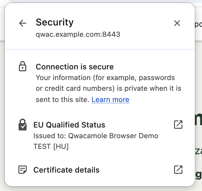 Chrome native identity panel with synthetic test credentials